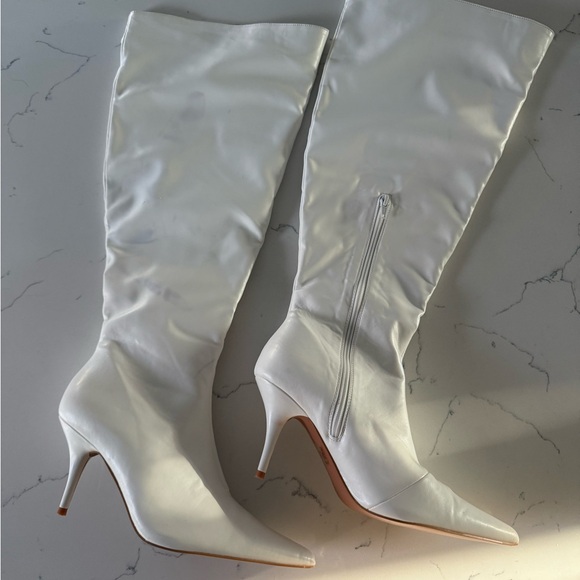 White Knee-High Stiletto Boots - Picture 1 of 3